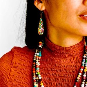 Noonday Collection Teardrop Handmade Paper Bead earrings W/ Pouch NWOT